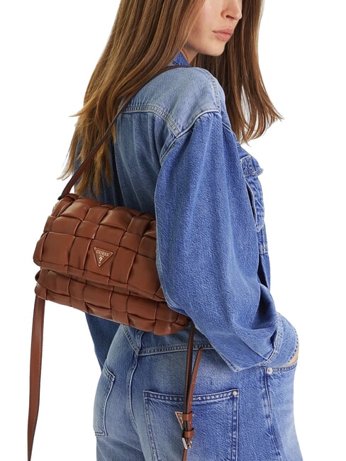 MARION Woven shoulder bag with shoulder strap COGNAC - Women’s Bags