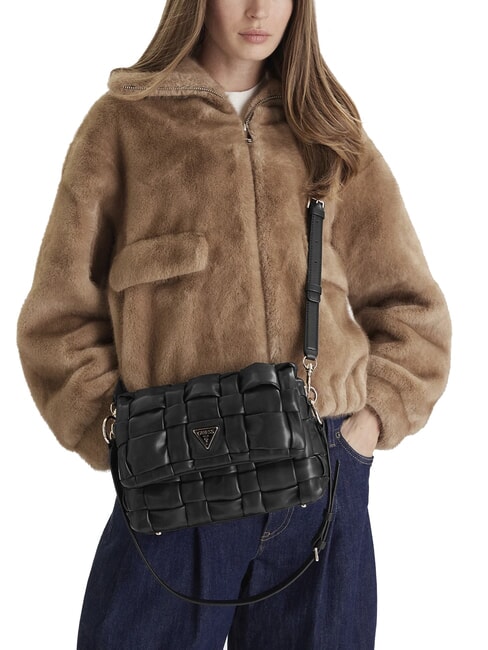 MARION Woven shoulder bag with shoulder strap BLACK - Women’s Bags