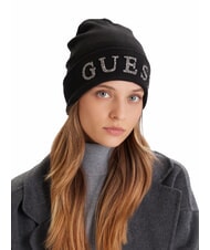 GUESS KNITTED Rhinestone logo beanie hat BLACK - Hats - 4
