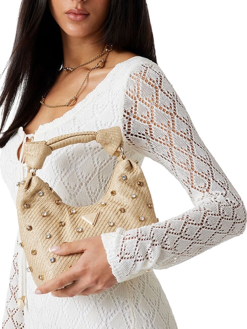 ISOTTA Raffia shoulder bag with jewel applications lalie beauty natural - Women&rsquo;s Bags