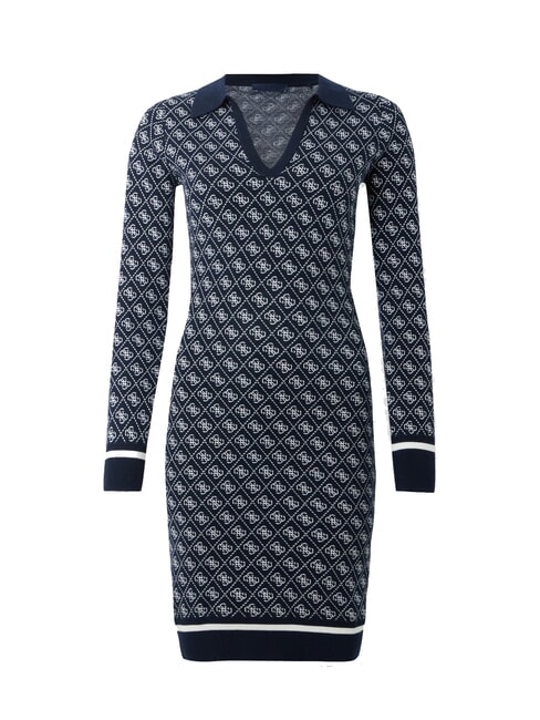 AUBREY Knitted dress 4g blue and cream - Woman Clothes