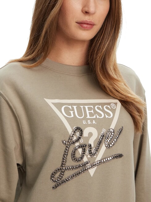STUDDED LOVE Crewneck sweatshirt with stud print sage leaf - Women's Sweatshirts
