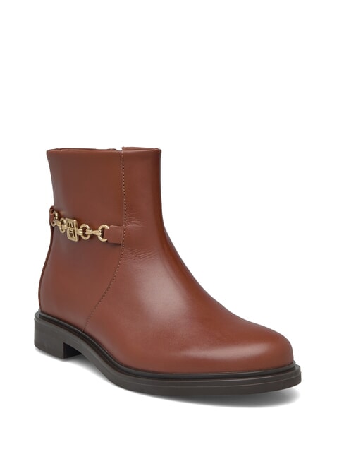 TH CHAIN Low leather ankle boots with zip cognac brown - Women&rsquo;s shoes