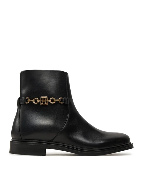 TH CHAIN Low leather ankle boots with zip black - Women&rsquo;s shoes