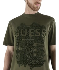 GUESS FLOCK Regular fit short sleeve t-shirt olive morning - T-shirt - 2