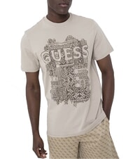 GUESS FLOCK Regular fit short sleeve t-shirt pasadena stone - T-shirt - 3