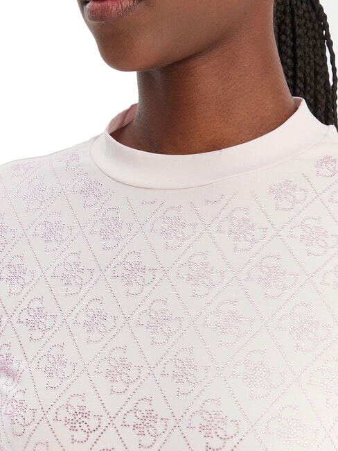 MOCK NECK ALL OVER 4G Slim fit T-shirt with rhinestones delicate pink - T-shirt