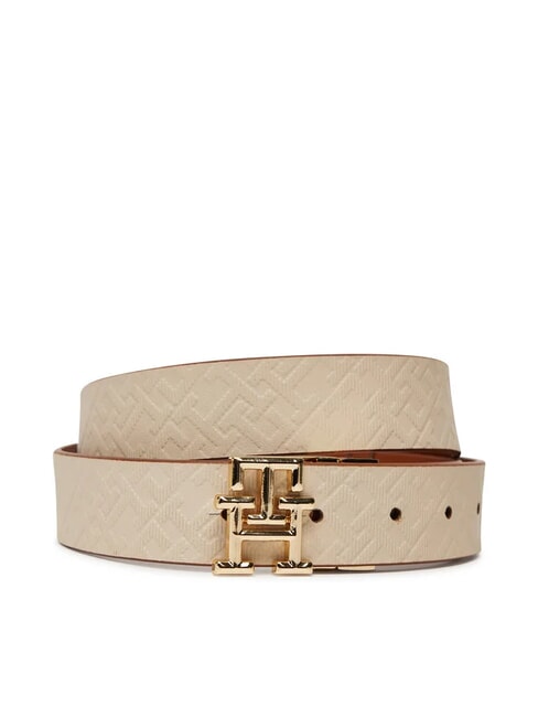 TH LOGO Reversible leather belt cognac / sugarcane mono - Belts