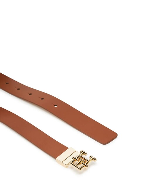 TH LOGO Reversible leather belt cognac / sugarcane mono - Belts