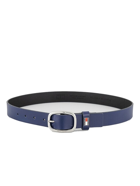 TOMMY JEANS OVAL  Shortenable leather belt Yale Navy - Belts