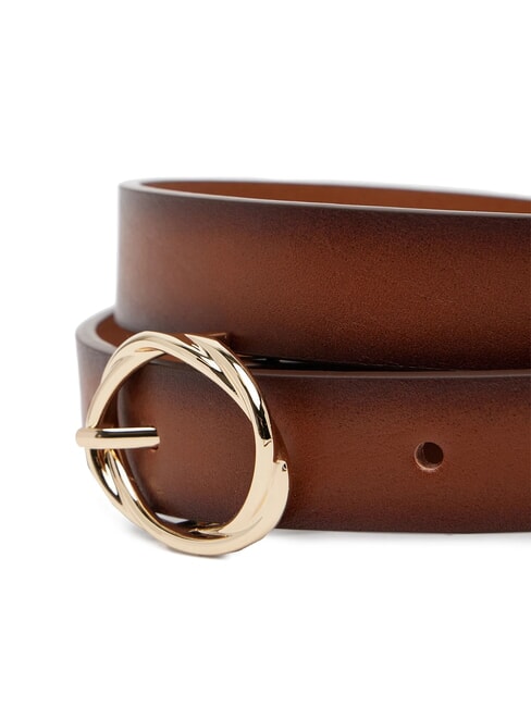 TH CHIC BURNISHED Women's leather belt cognac / sugarcane mono - Belts