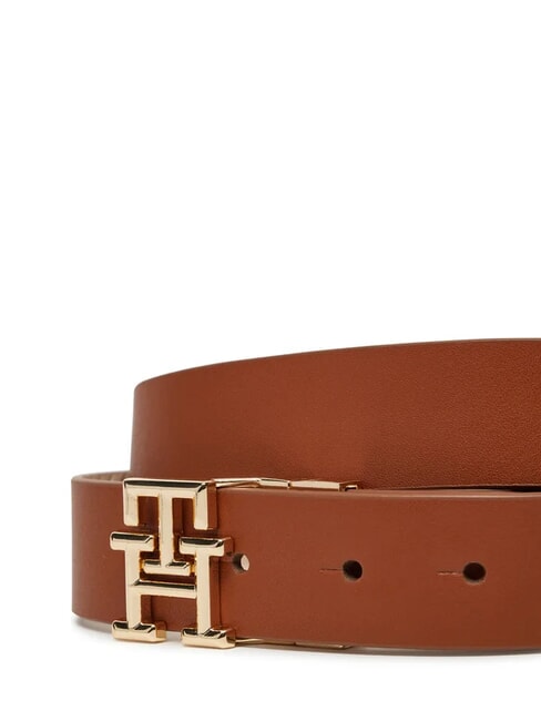 TH LOGO Reversible leather belt cognac / sugarcane mono - Belts