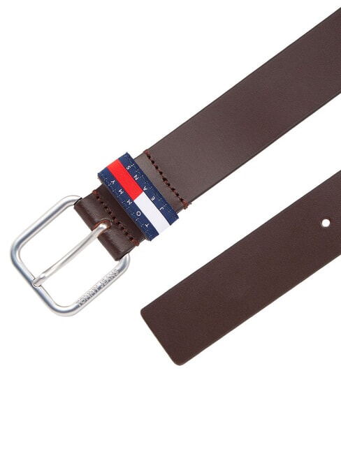 TOMMY JEANS RYAN Leather belt dark brown smooth - Belts