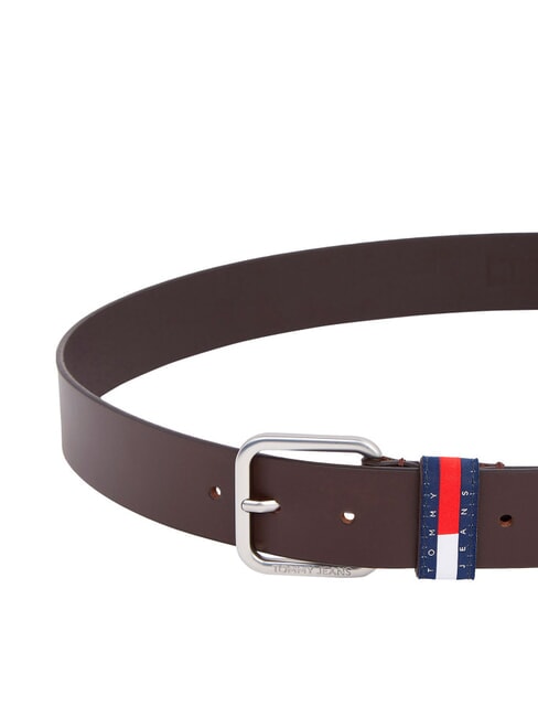 TOMMY JEANS RYAN Leather belt dark brown smooth - Belts