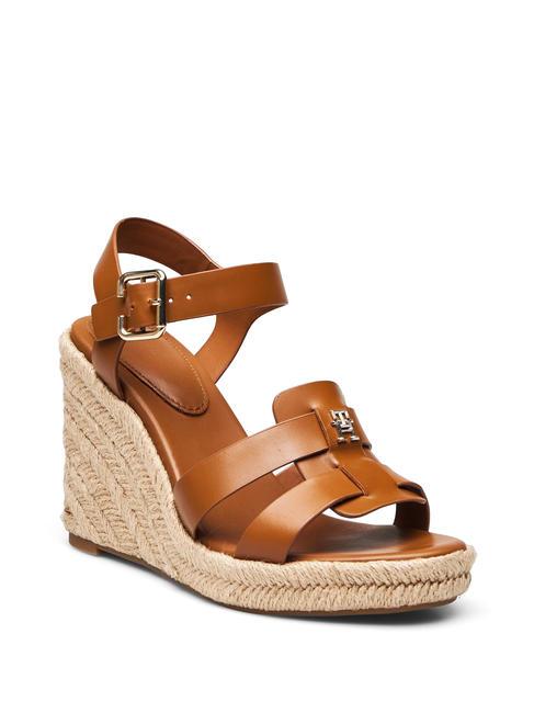 TH High leather espadrilles wedge sandals cognac brown - Women&rsquo;s shoes