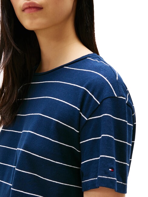 TH MODERN Linen blend print T-shirt breton ecru/dark night navy stp - T-shirt