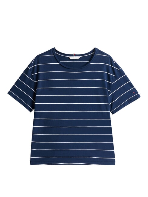TH MODERN Linen blend print T-shirt breton ecru/dark night navy stp - T-shirt