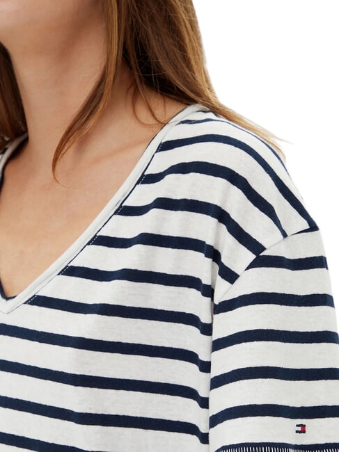 TH Relaxed fit T-shirt with V-neck breton ecru/dark night navy stp - T-shirt