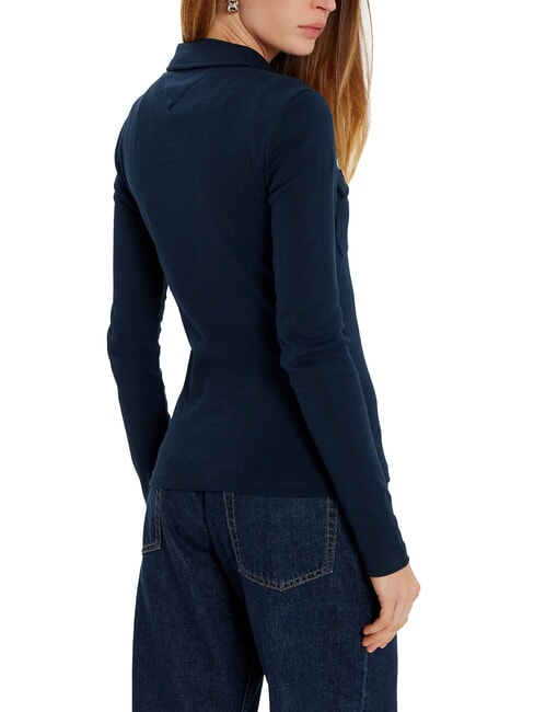 TH Slim fit long-sleeved polo shirt dark night navy - Polo shirt