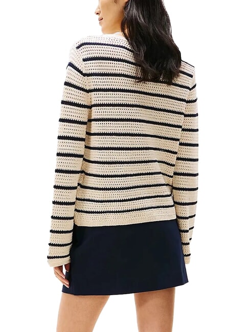 POINTELLE CROCHET Lightweight striped sweater white china blue stripe - Women's Sweaters