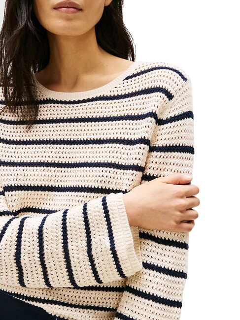 POINTELLE CROCHET Lightweight striped sweater white china blue stripe - Women's Sweaters