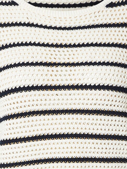 POINTELLE CROCHET Lightweight striped sweater white china blue stripe - Women's Sweaters