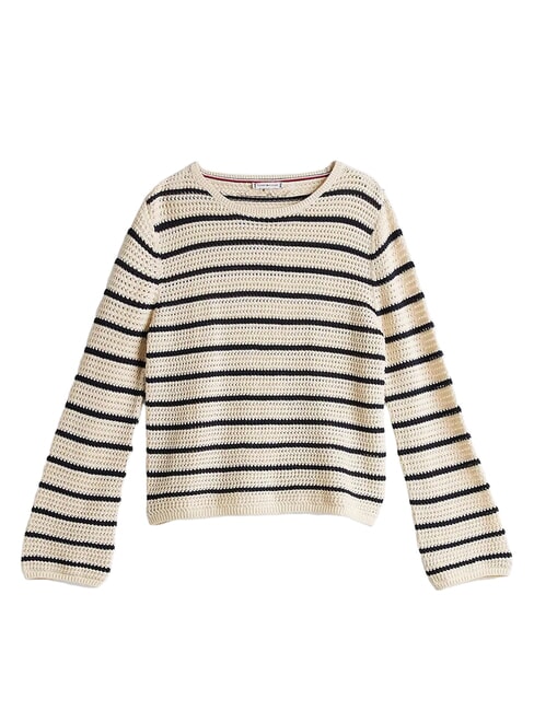 POINTELLE CROCHET Lightweight striped sweater white china blue stripe - Women's Sweaters