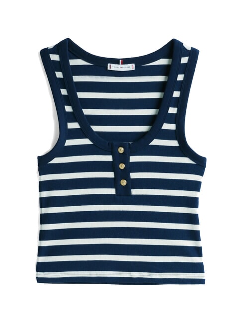 HENLEY 3-button tank top dark night navy white breton stripe - T-shirt