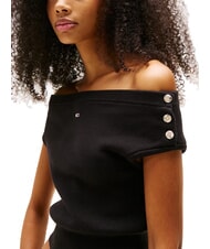 TOMMY HILFIGER TH JEANS Cropped sweater with cap sleeves black - T-shirt - 3