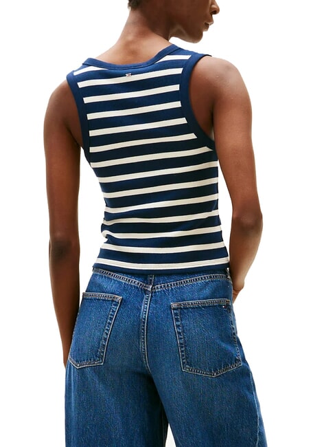 HENLEY 3-button tank top dark night navy white breton stripe - T-shirt