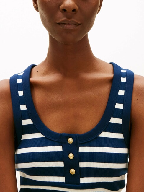 HENLEY 3-button tank top dark night navy white breton stripe - T-shirt