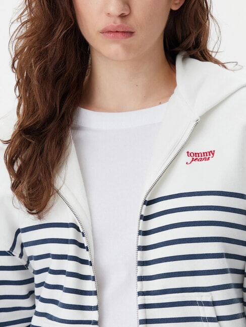SCRIPT LOGO Full-zip cotton hoodie ecru / navy stripe - Women's Sweatshirts