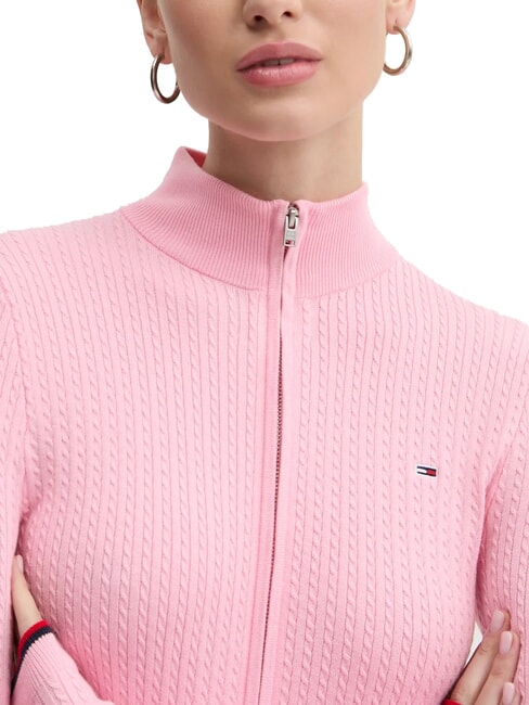 TH JEANS Lightweight full-zip cable knit cardigan pink sugar stripe - Women's Sweaters