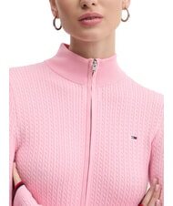 TOMMY HILFIGER TH JEANS Lightweight full-zip cable knit cardigan pink sugar stripe - Women's Sweaters - 3