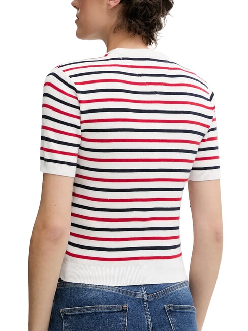TH JEANS Short-sleeved cotton shirt white/navy stripe - T-shirt