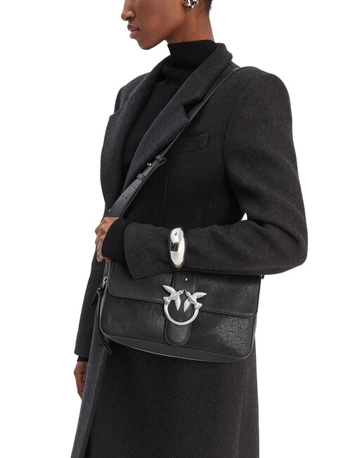 LOVE ONE Leather shoulder bag black limousine - matt silver - Women&rsquo;s Bags