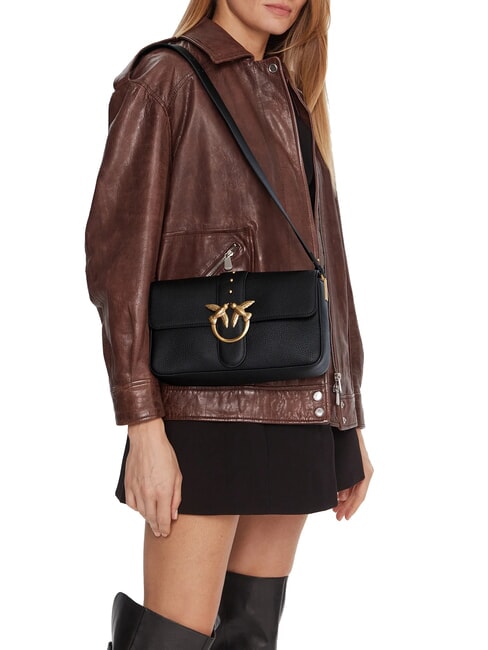 LOVE ONE Leather shoulder bag with flap black-antique gold - Women&rsquo;s Bags