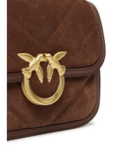 PINKO LOVE BOX Suede leather shoulder bag brown chestnut matt gold - Women&rsquo;s Bags - 3