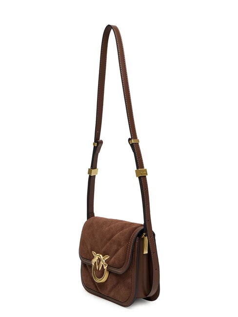 LOVE BOX Suede leather shoulder bag brown chestnut matt gold - Women&rsquo;s Bags