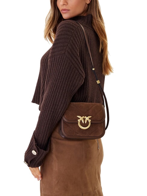 LOVE BOX Suede leather shoulder bag brown chestnut matt gold - Women&rsquo;s Bags