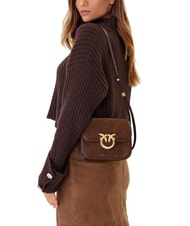 PINKO LOVE BOX Suede leather shoulder bag brown chestnut matt gold - Women&rsquo;s Bags - 5