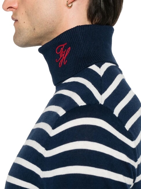 TH Cotton blend turtleneck sweater dark night navy white breton stripe - Men's Sweaters