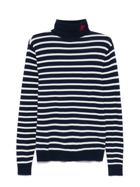 TH Cotton blend turtleneck sweater dark night navy white breton stripe - Men's Sweaters