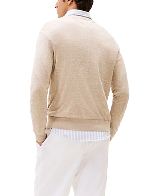 TH Linen blend crew neck sweater afterglow / pink sand logo - Men's Sweaters