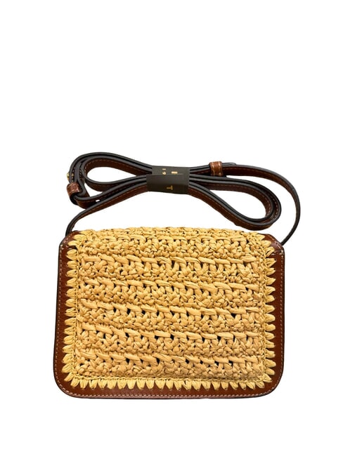 LUCREZIA Leather and raffia shoulder bag BROWN - Women&rsquo;s Bags