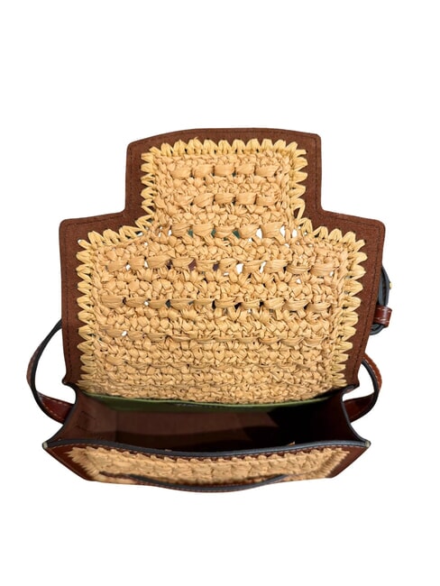 LUCREZIA Leather and raffia shoulder bag BROWN - Women&rsquo;s Bags