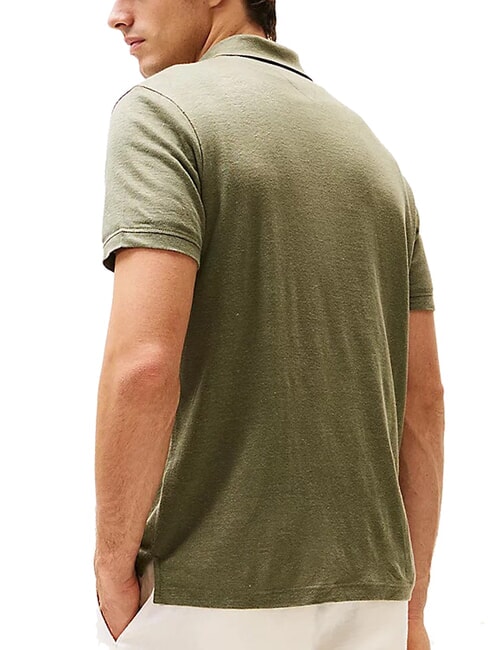 TH Short-sleeved linen polo shirt battle green - Polo shirt