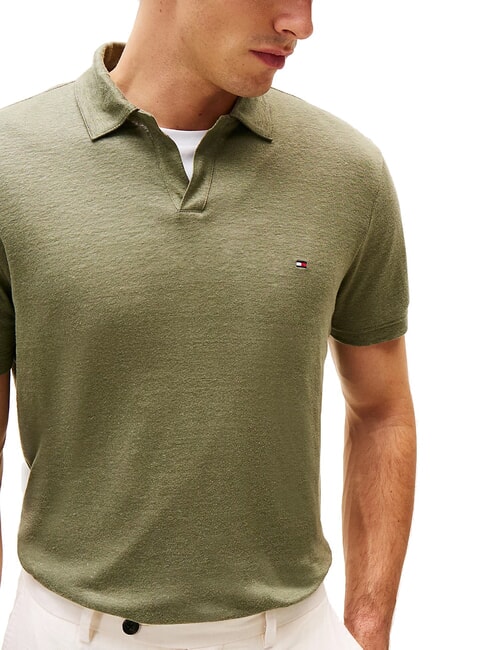 TH Short-sleeved linen polo shirt battle green - Polo shirt