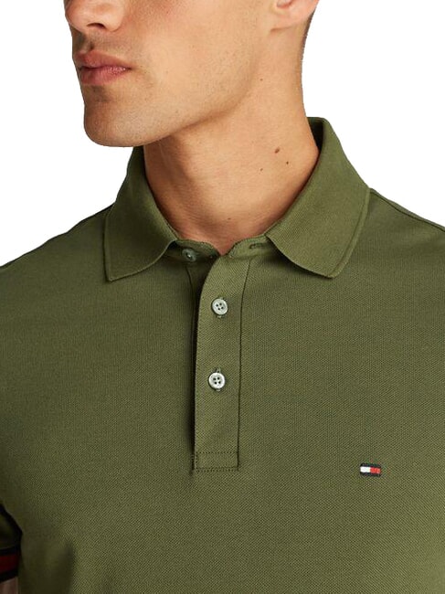 TH Short-sleeved polo shirt with elastic logo army green - Polo shirt