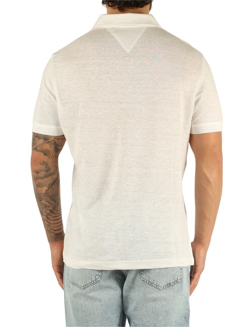 TH Short-sleeved linen polo shirt white - Polo shirt